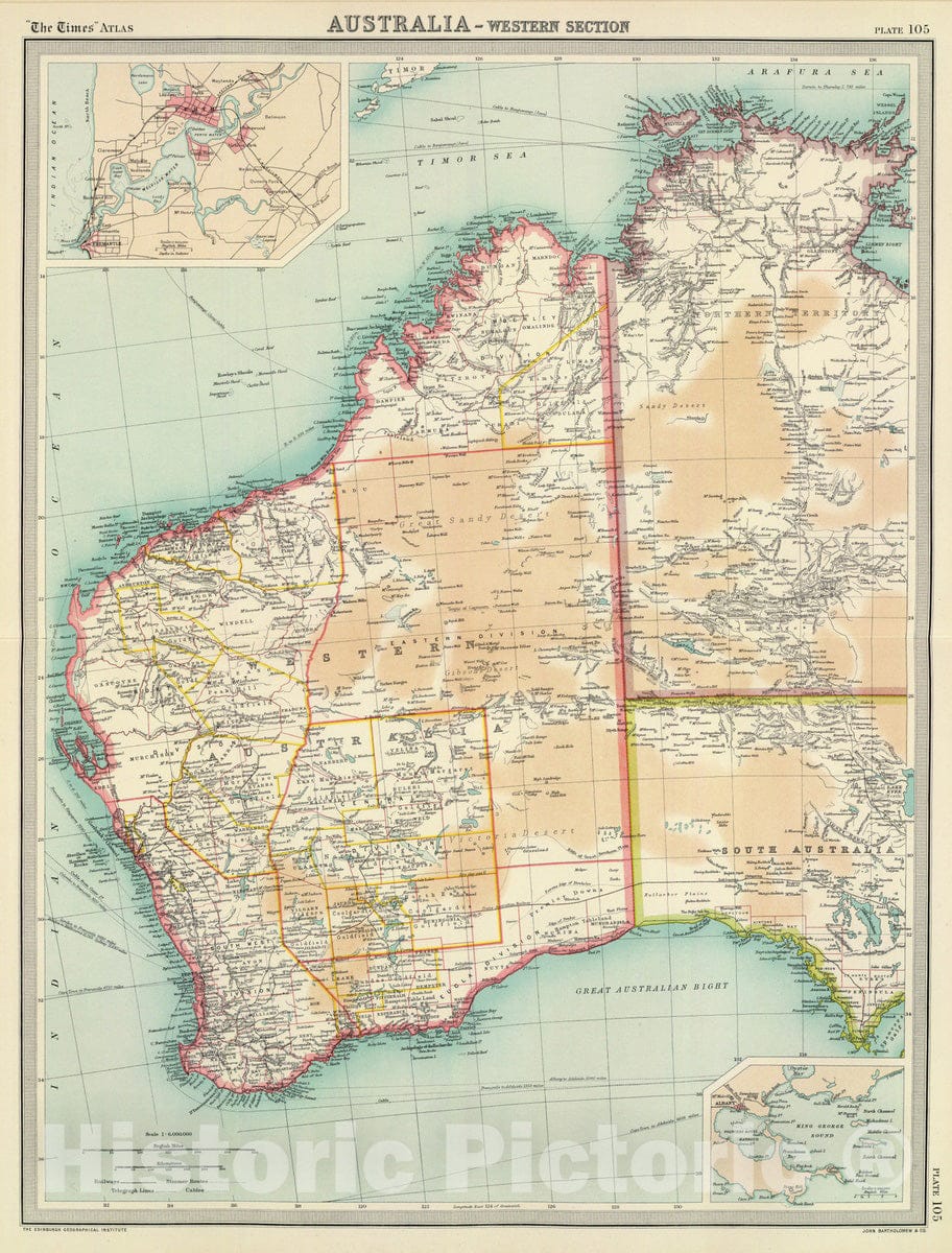 Historic Map : 1922 Australia - western section. - Vintage Wall Art