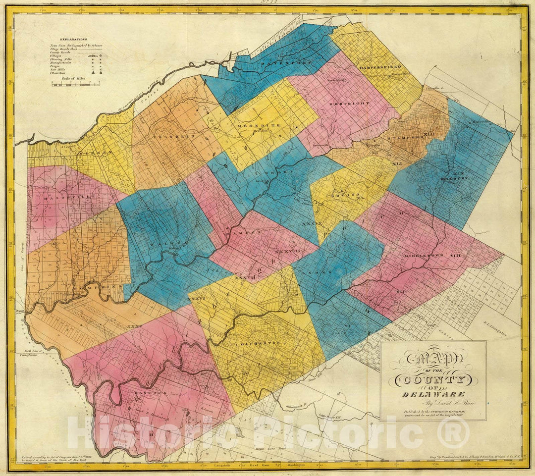 Historic Map : 1829 Delaware County. - Vintage Wall Art