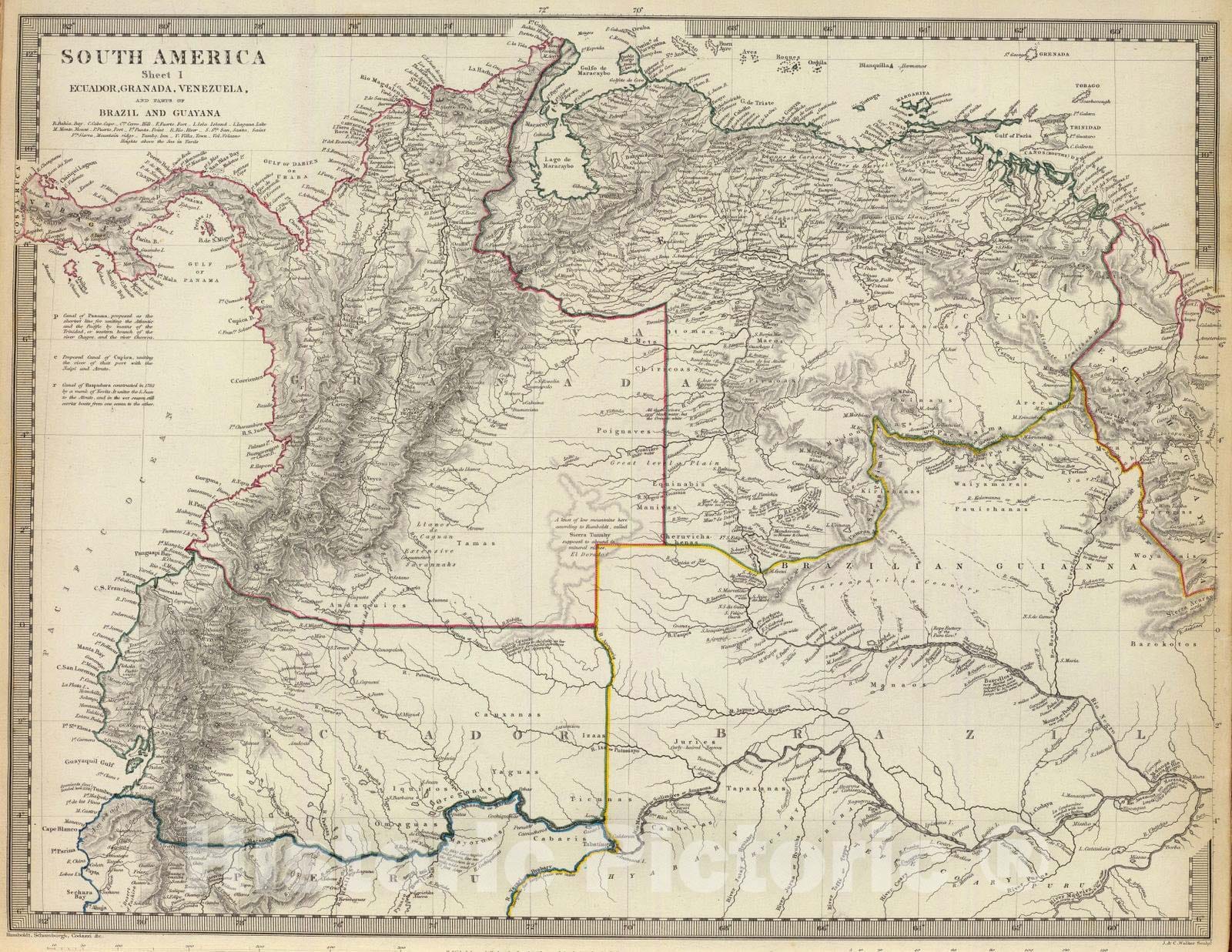 Historic Map : Ecuador; Venezuela, , South America 1842 Ecuador, Granada, Venezuela, Brazil, Guayana. , Vintage Wall Art