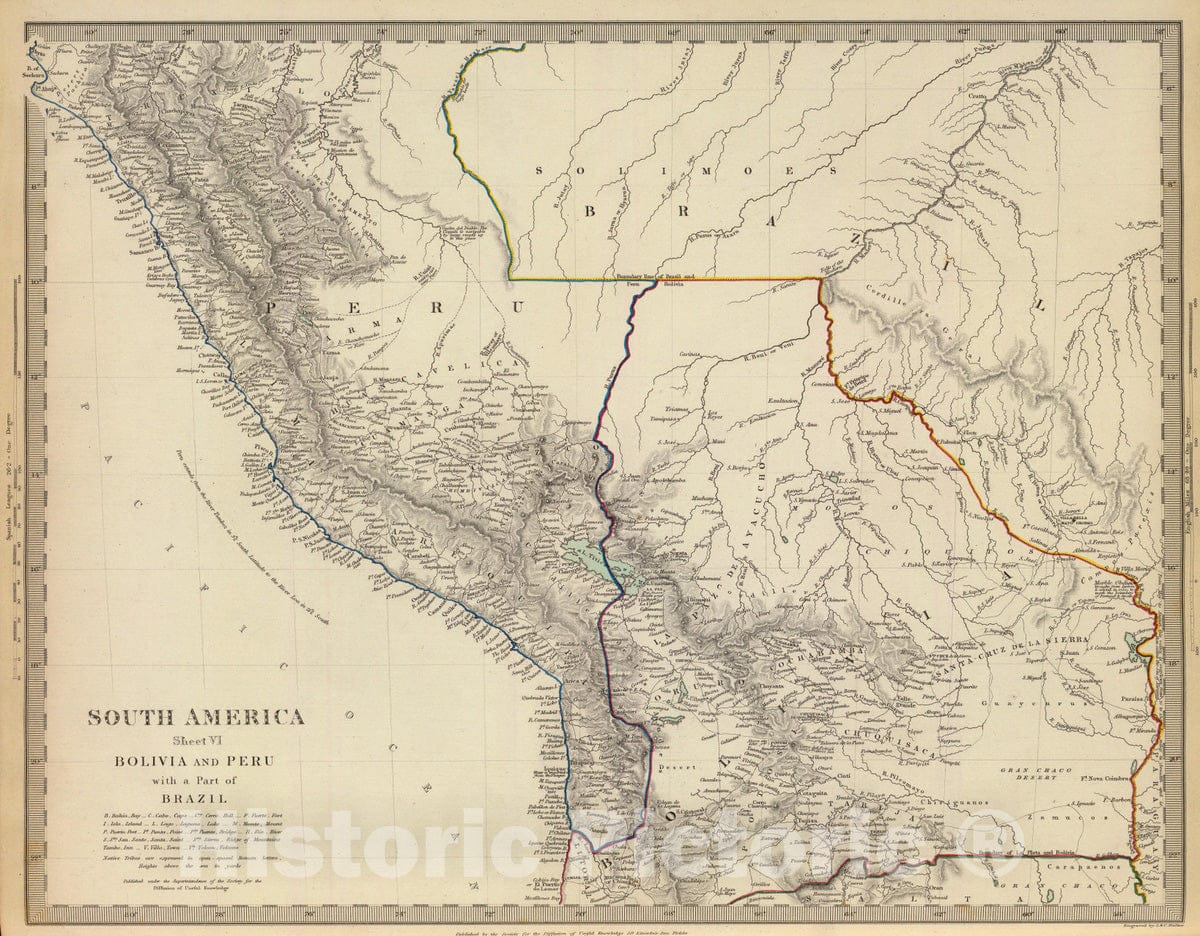 Historic Map : Bolivia; Peru, , South America 1842 Bolivia, Peru, Brazil. , Vintage Wall Art