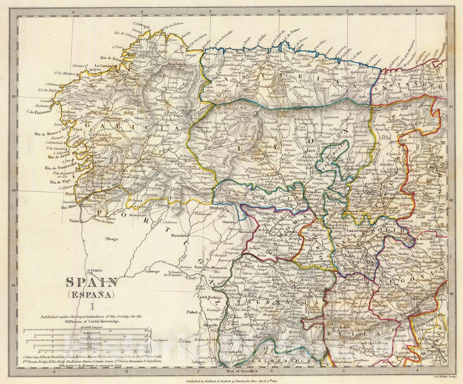Historic Map : 1831 Spain. Espana I. - Vintage Wall Art
