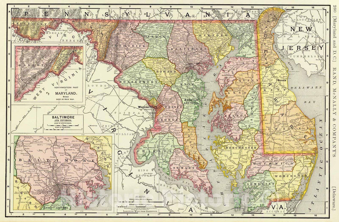 Historic Map : 1897 Maryland, Delaware. - Vintage Wall Art