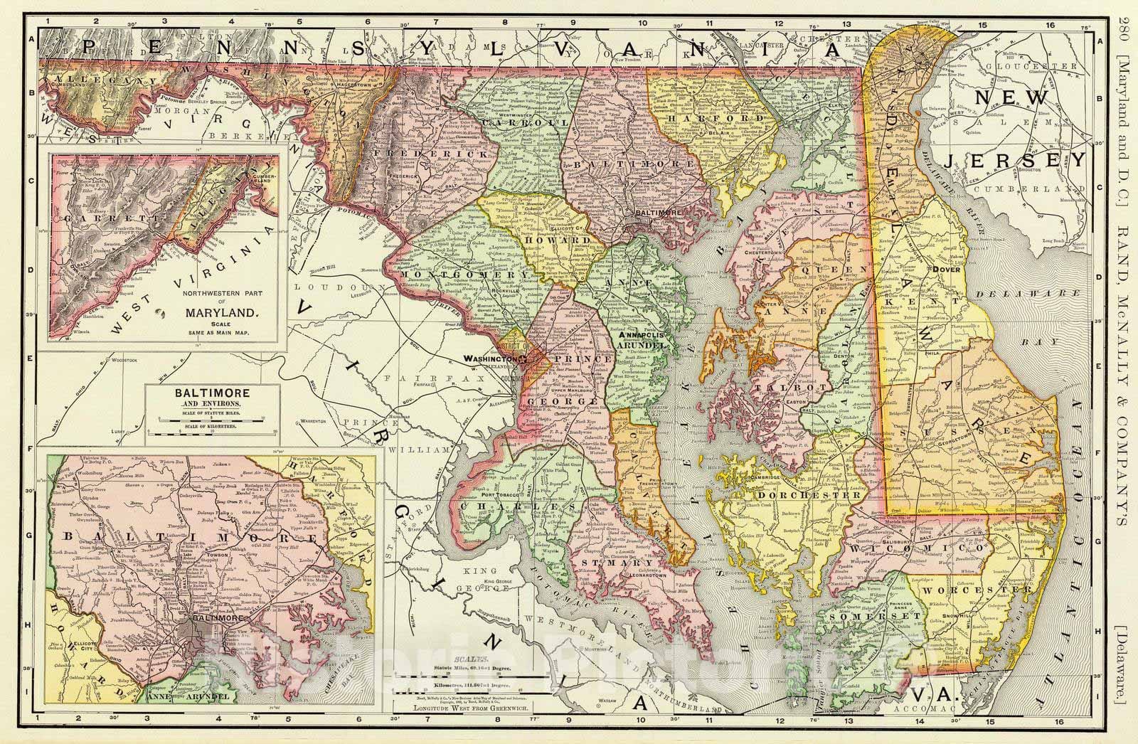 Historic Map : 1897 Maryland, Delaware. - Vintage Wall Art