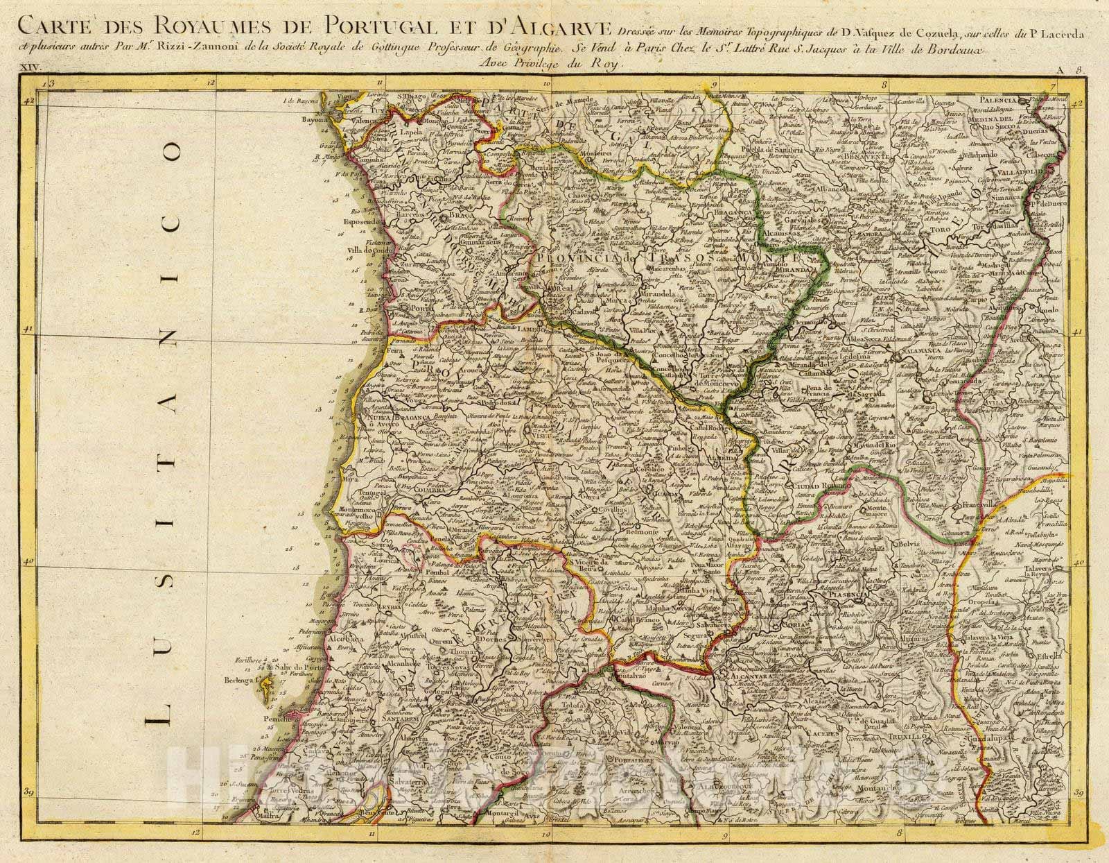 Historic Map : Portugal; Spain, 1780 Portugal, Algarve septentrionale. , Vintage Wall Art