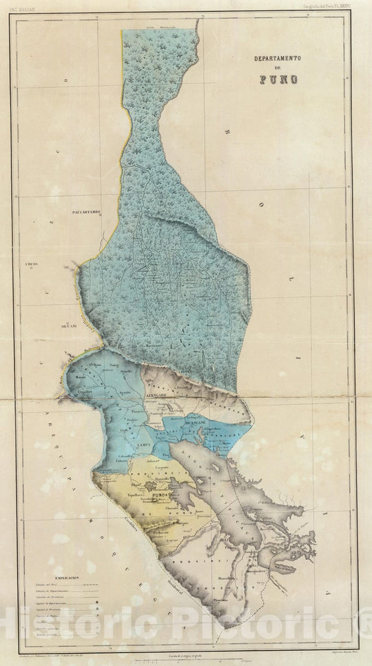 Historic Map : Peru, Puno (Peru : Dept.) 1865 Departamento de Puno. , Vintage Wall Art