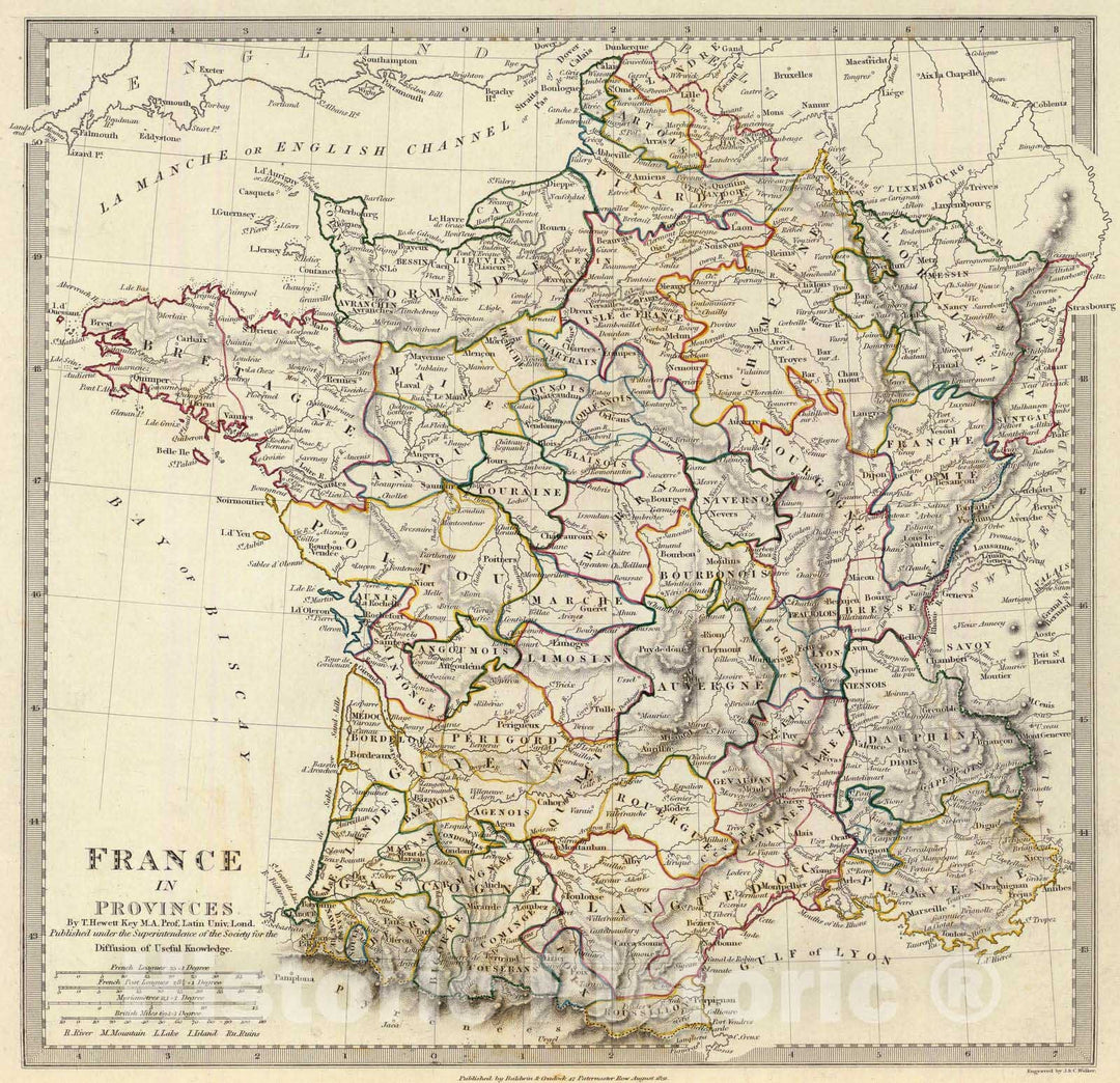 Historic Map : 1831 France in provinces. - Vintage Wall Art