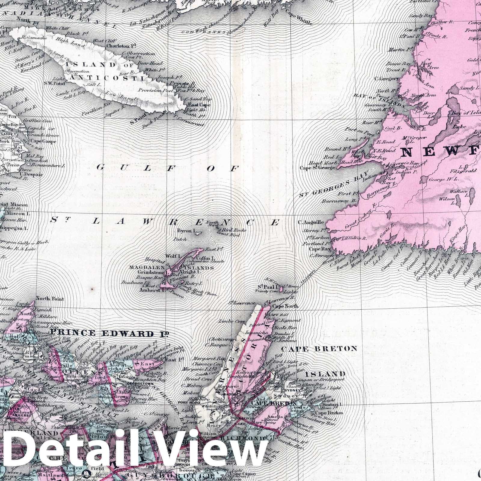 Historic Map : 1870 Newfoundland, Prince Edward Island and Cape Breton Island. - Vintage Wall Art