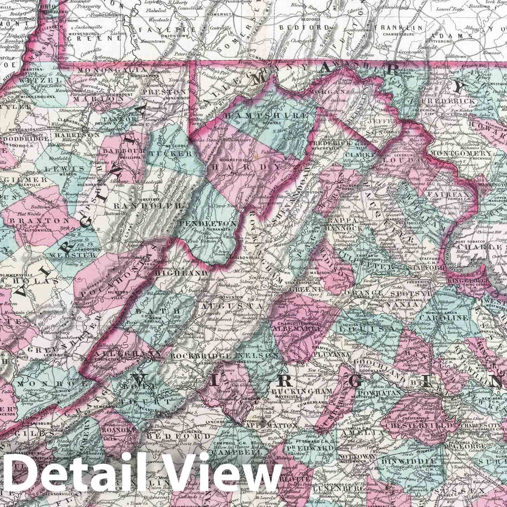 Historic Map : 1870 Virginia, Delaware, Maryland and West Virginia. - Vintage Wall Art