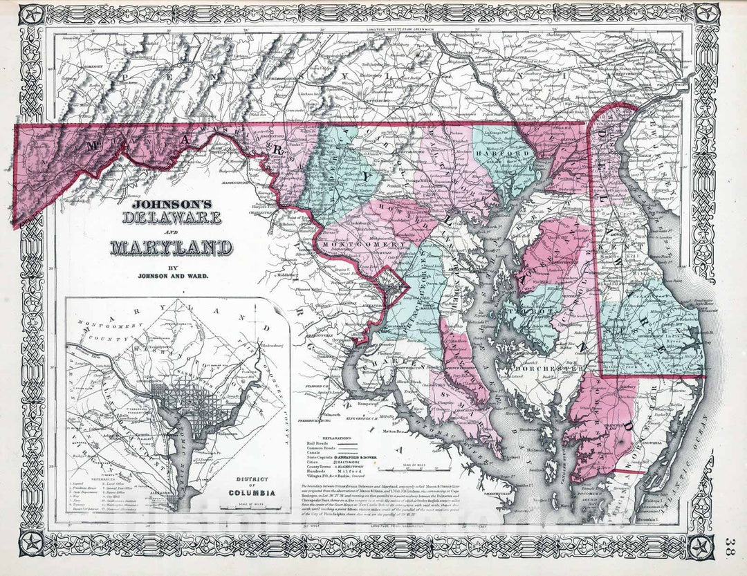 Historic Map : 1865 Delaware, Maryland. - Vintage Wall Art