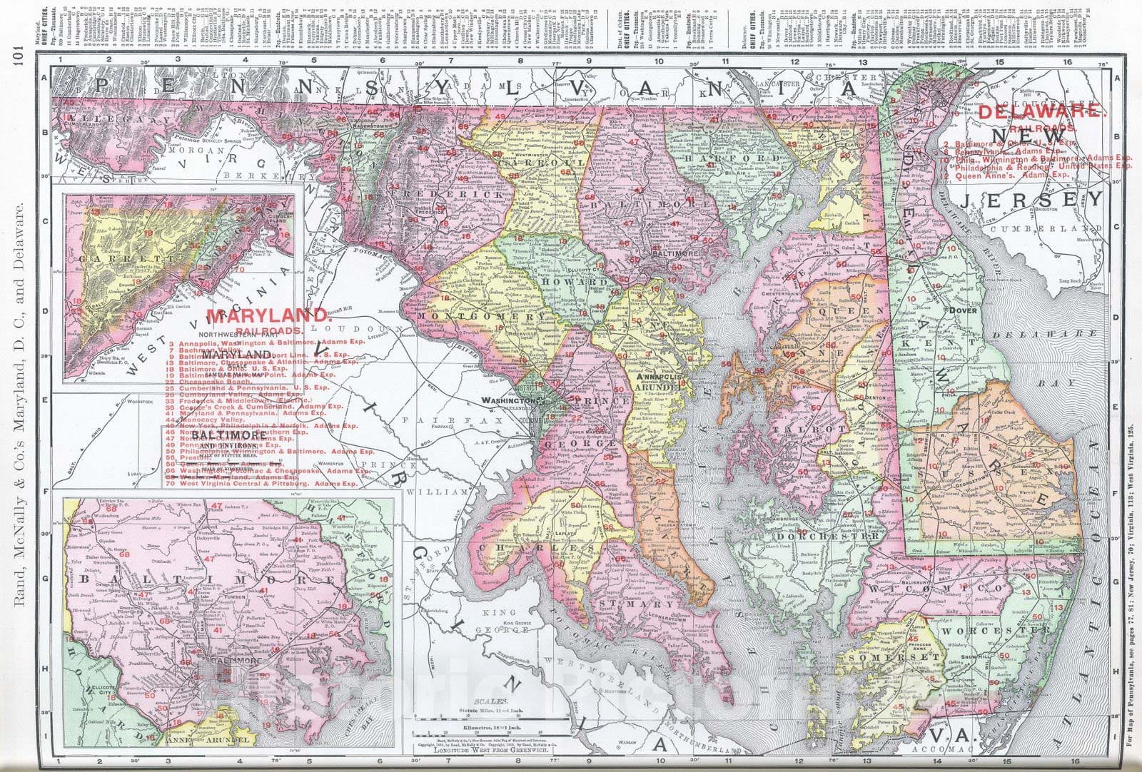 Historic Map : National Atlas - 1903 Maryland, Washington D.C, and Delaware. - Vintage Wall Art