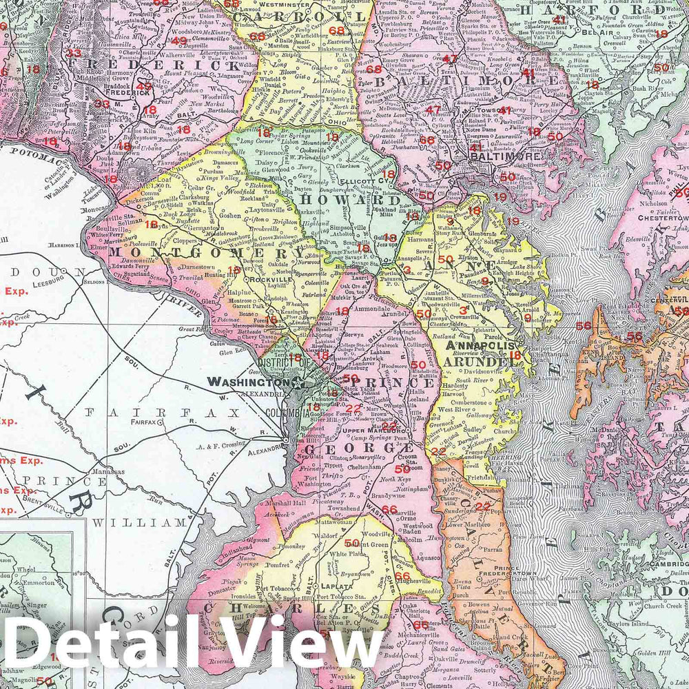 Historic Map : National Atlas - 1903 Maryland, Washington D.C, and Delaware. - Vintage Wall Art