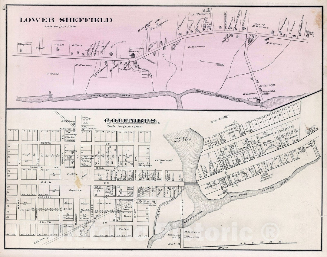 Historic Map : 1878 Lower Sheffield, Warren County, Pennsylvania. Columbus. - Vintage Wall Art
