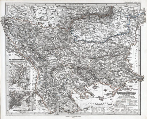 Historic Map : Albania; Macedonia; Bulgaria; Greece, 1869 Die Europaeische Turkei. (Turkey in Europe). , Vintage Wall Art