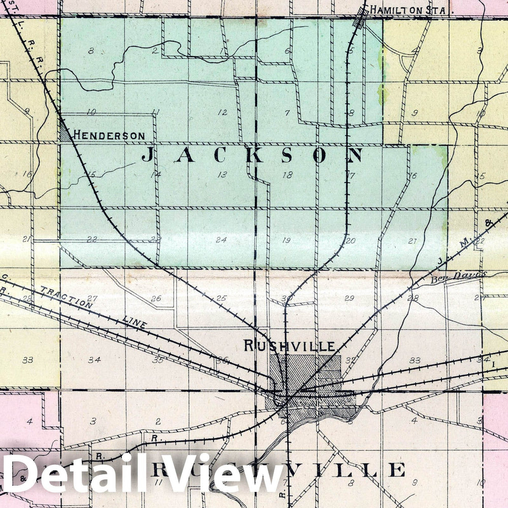 Historic Map : 1908 Outline Map of Rush County, Indiana. - Vintage Wall Art