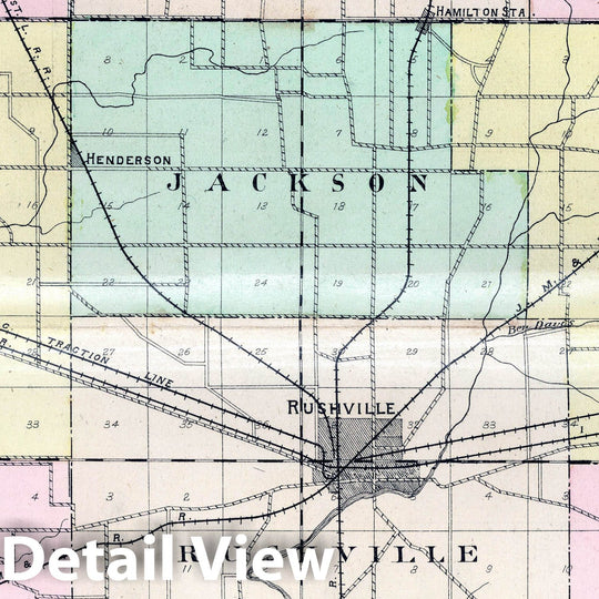 Historic Map : 1908 Outline Map of Rush County, Indiana. - Vintage Wall Art