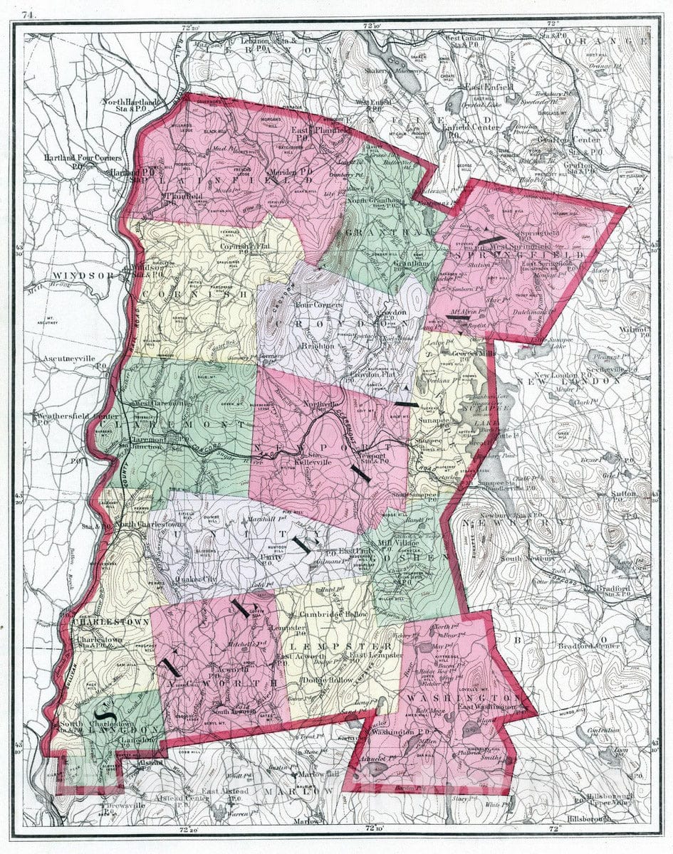 Historic Map : 1877 Sullivan (County), (New Hampshire). - Vintage Wall Art