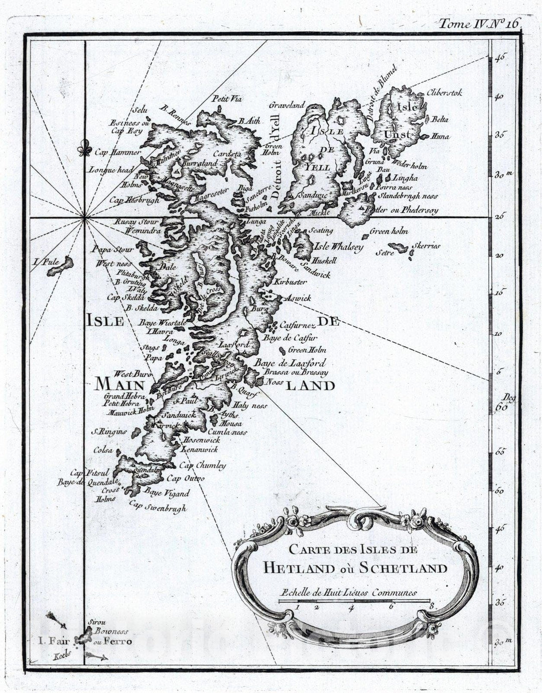 Historic Map : Shetland Islands, Europe 1764 Carte des Isles de Hetland ou Schetland , Vintage Wall Art