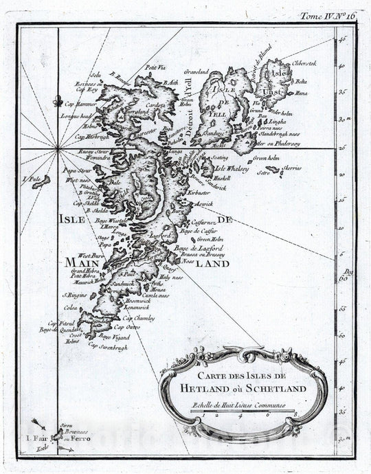 Historic Map : Shetland Islands, Europe 1764 Carte des Isles de Hetland ou Schetland , Vintage Wall Art