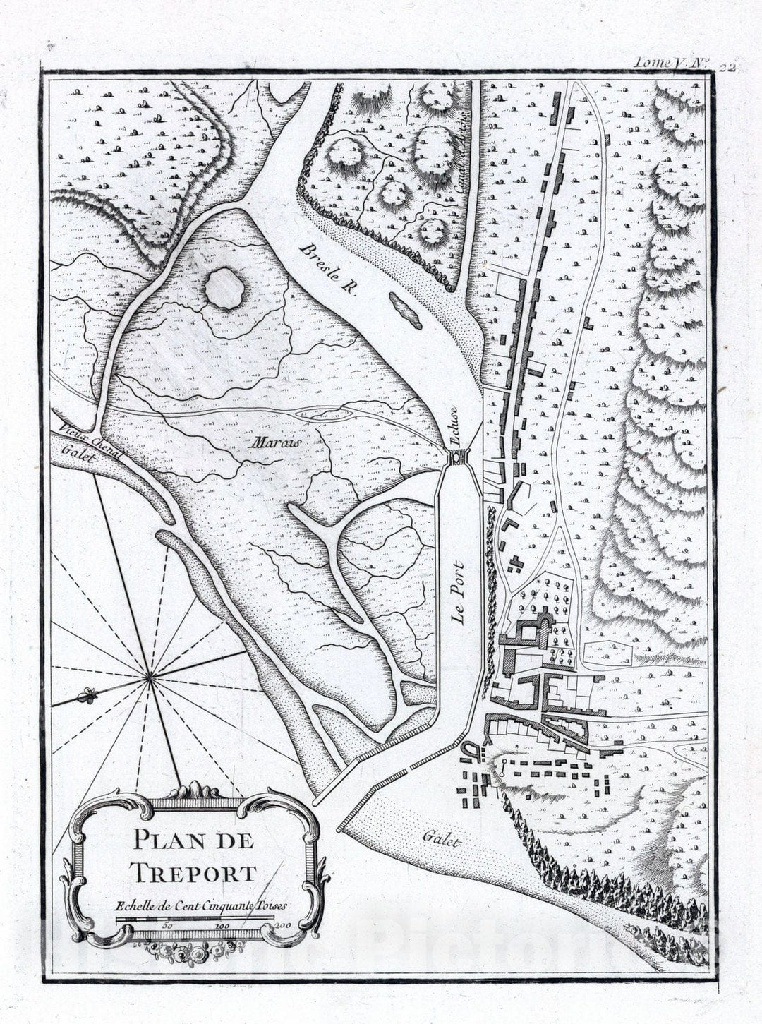 Historic Map : France , Treport France, 1764 Plan de Treport. , Vintag ...