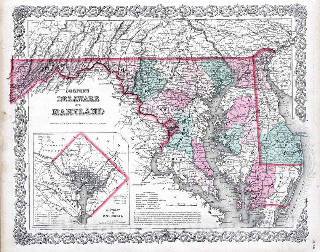 Historic Map : 1869 Delaware and Maryland. - Vintage Wall Art