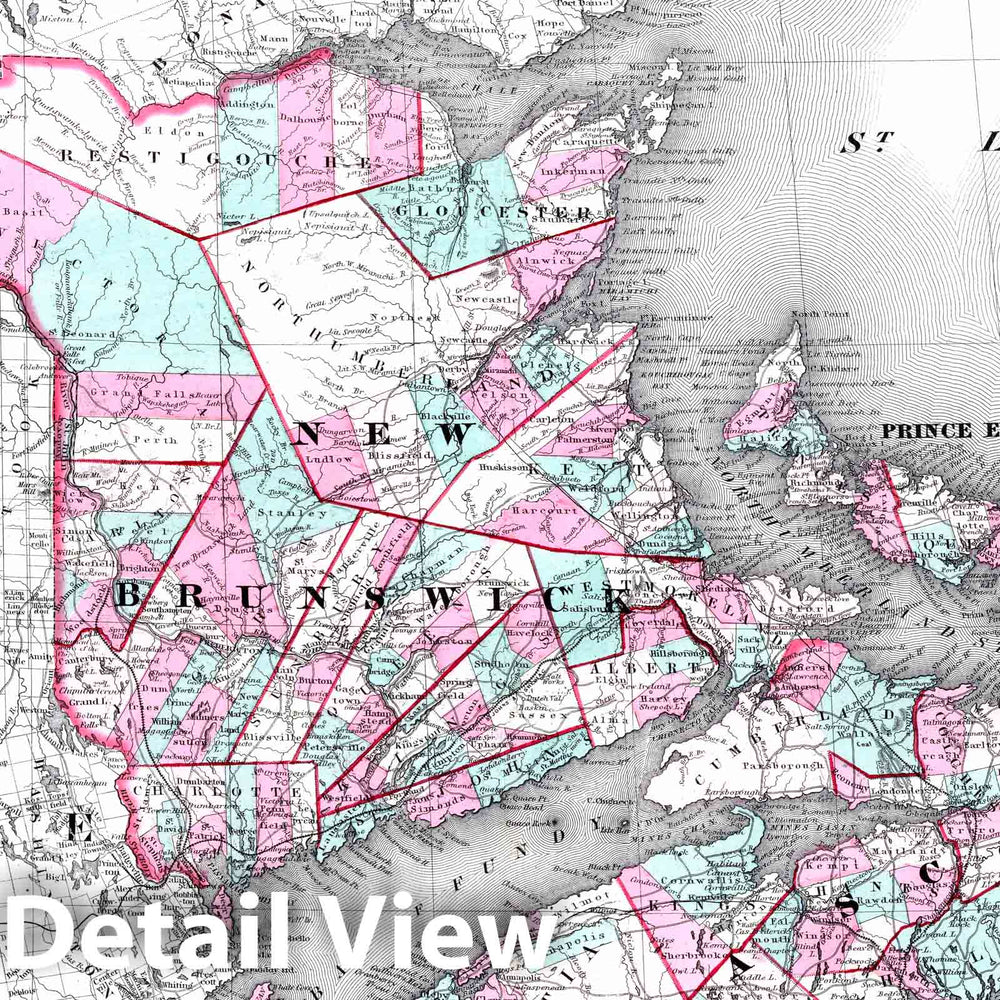 Historic Wall Map : 1869 Dominion of Canada. Provinces of New Brunswick & Nova Scotia and Prince Edward Island. - Vintage Wall Art