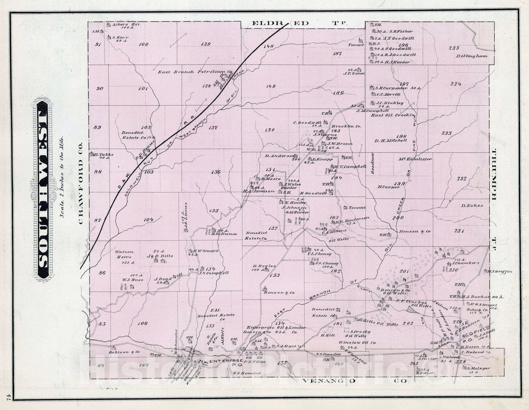 Historic Map : 1878 Southwest, Warren County, Pennsylvania. - Vintage Wall Art