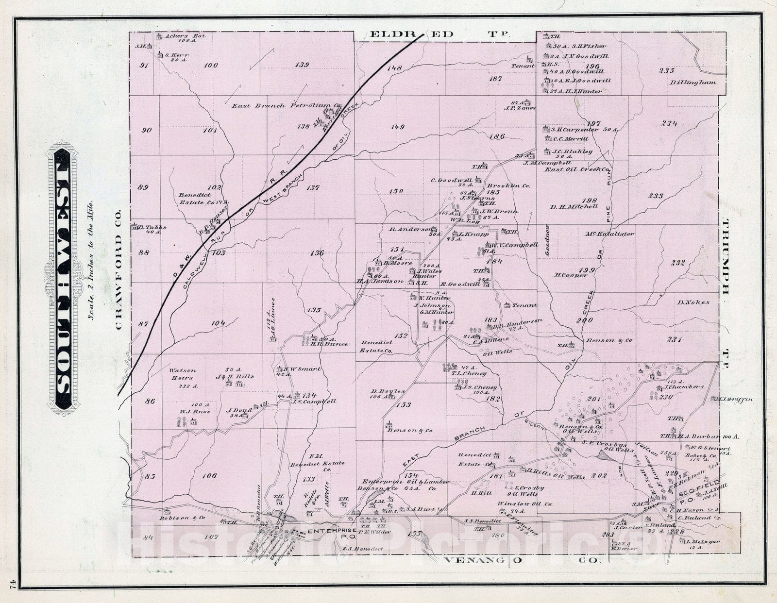 Historic Map : 1878 Southwest, Warren County, Pennsylvania. - Vintage Wall Art