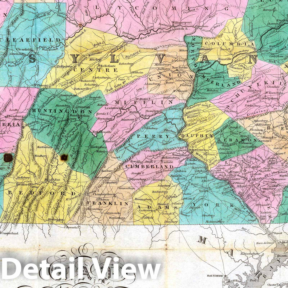 Historic Wall Map : National Atlas - 1827 Pennsylvania, New Jersey, Delaware. - Vintage Wall Art