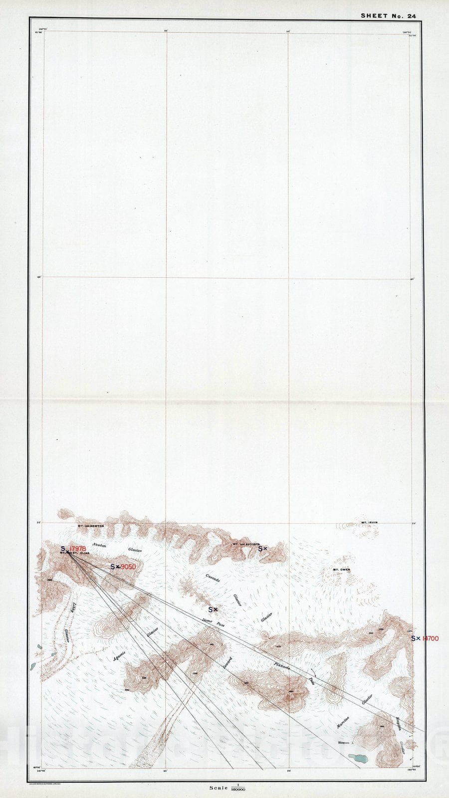 Historic Map : Atlas - 1904 Sheet No. 24. (Mt. St. Elias, Agassiz Glacier, Cascade Glacier, Seward Glacier, Marvine Glacier, Hayden Glacier). - Vintage Wall Art