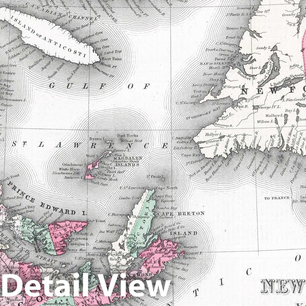 Historic Map : 1865 New Brunswick, Nova Scotia, Newfoundland. Prince Edward Island. - Vintage Wall Art