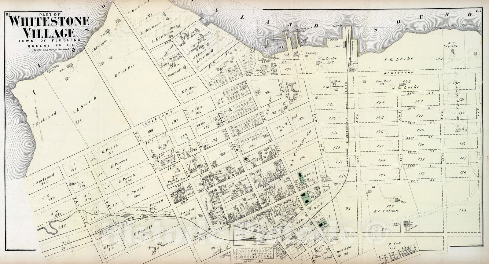 Historic Map - 1873 Whitestone Village, in Flushing. Long Island. v1 - Vintage Wall Art