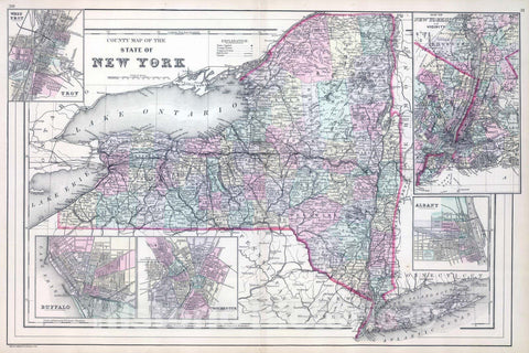 Historic Map : 1886 New York State. - Vintage Wall Art