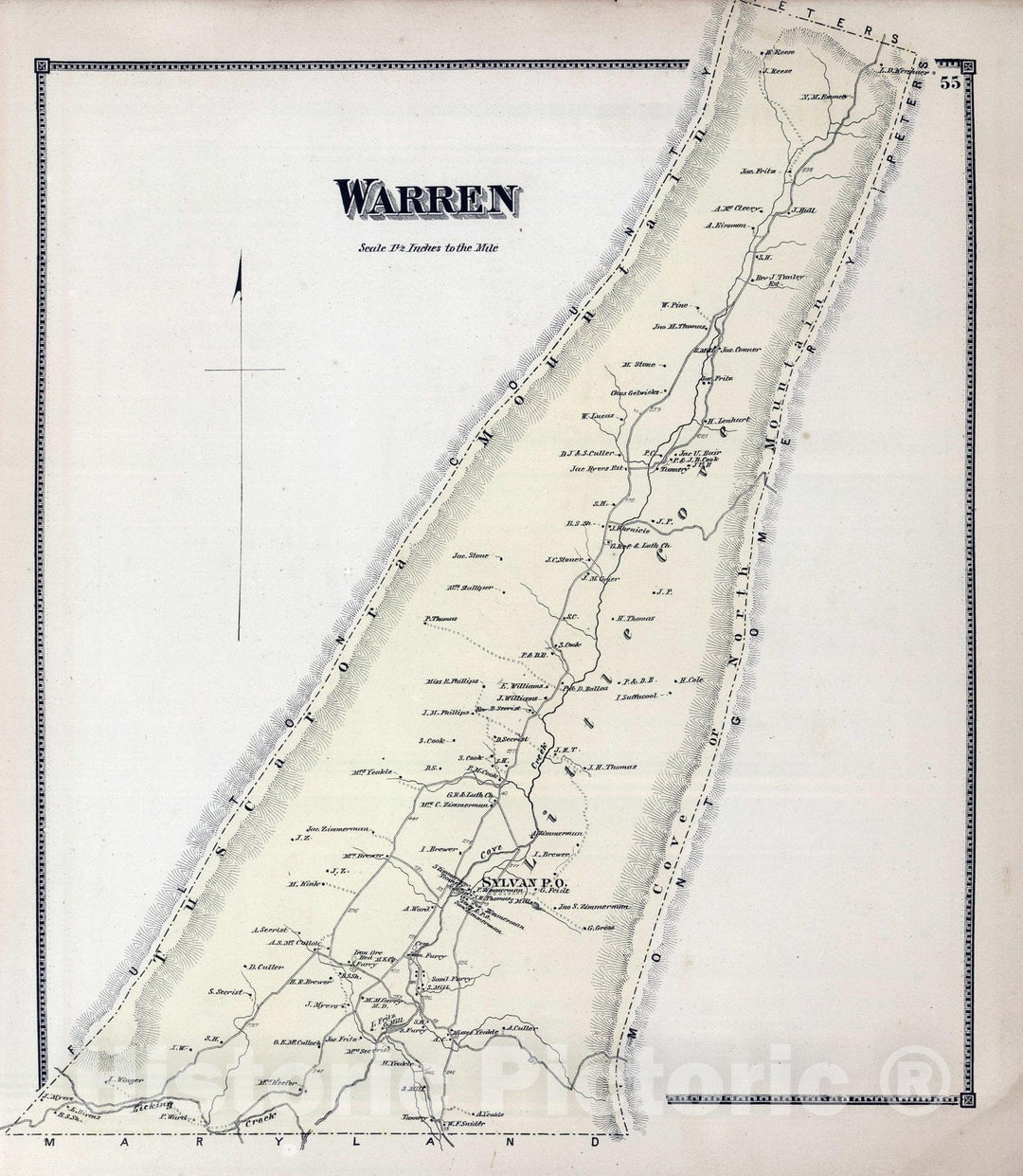 Historic Map : 1868 Warren, Franklin County, Pennsylvania. - Vintage Wall Art