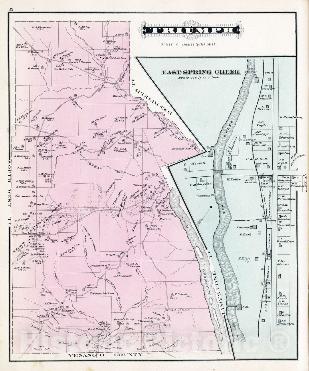 Historic Map : 1878 Trimph, Warren County, Pennsylvania. East Spring Creek. - Vintage Wall Art