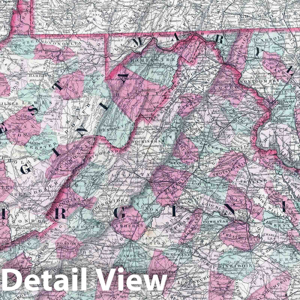 Historic Map : 1864 Virginia, Delaware, and Maryland - Vintage Wall Art
