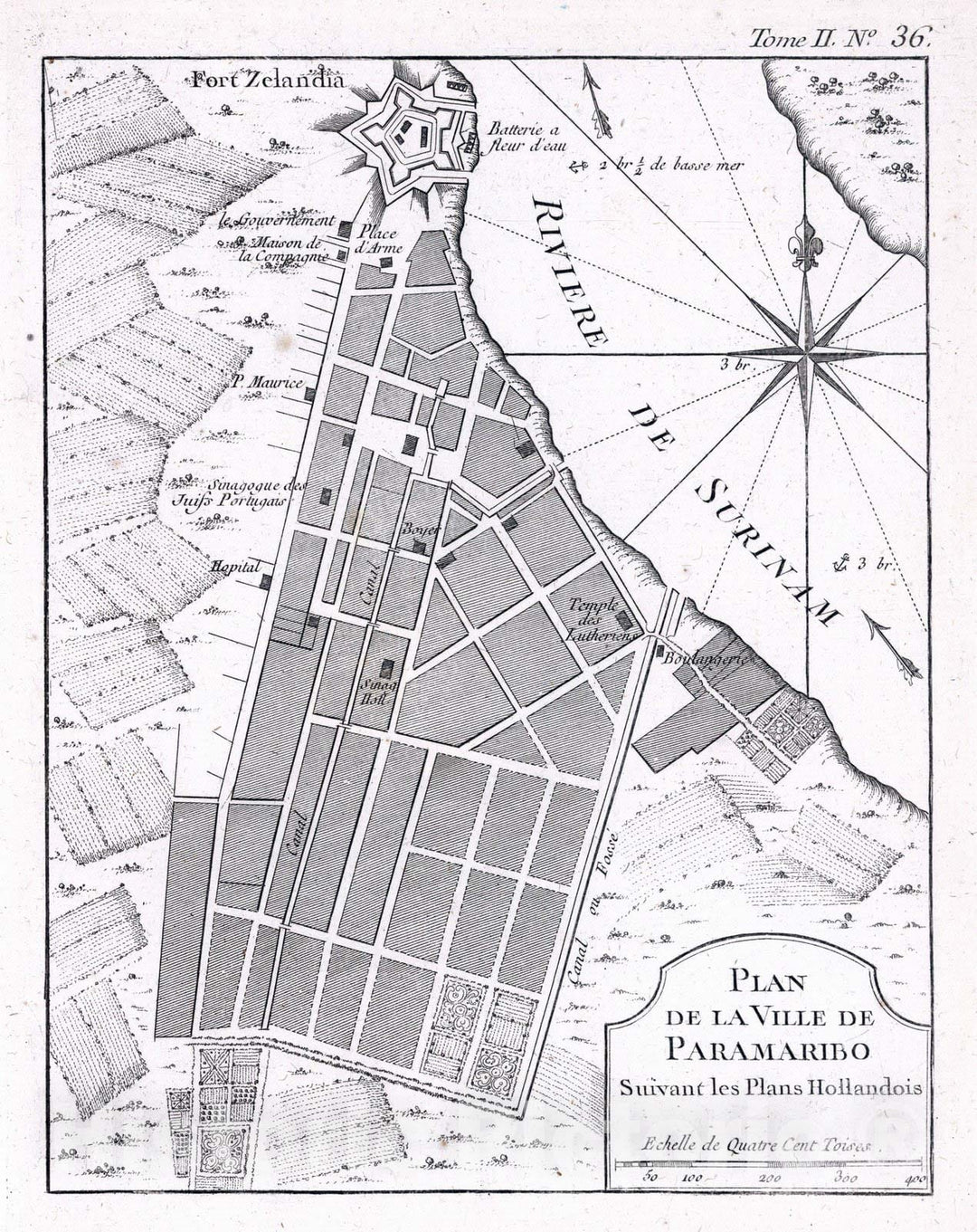 Historic Map : Surinam , Paramaribo (Surinam), 1764 Plan de la ville de Paramaribo : Suivant les Plans Hollandois , Vintage Wall Art