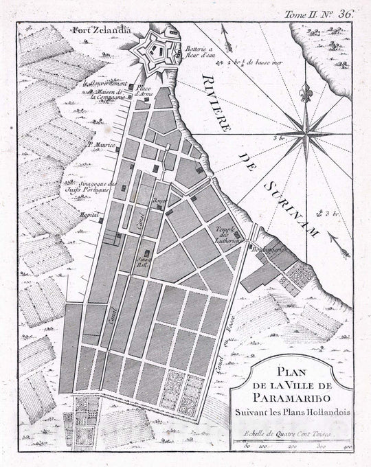 Historic Map : Surinam , Paramaribo (Surinam), 1764 Plan de la ville de Paramaribo : Suivant les Plans Hollandois , Vintage Wall Art