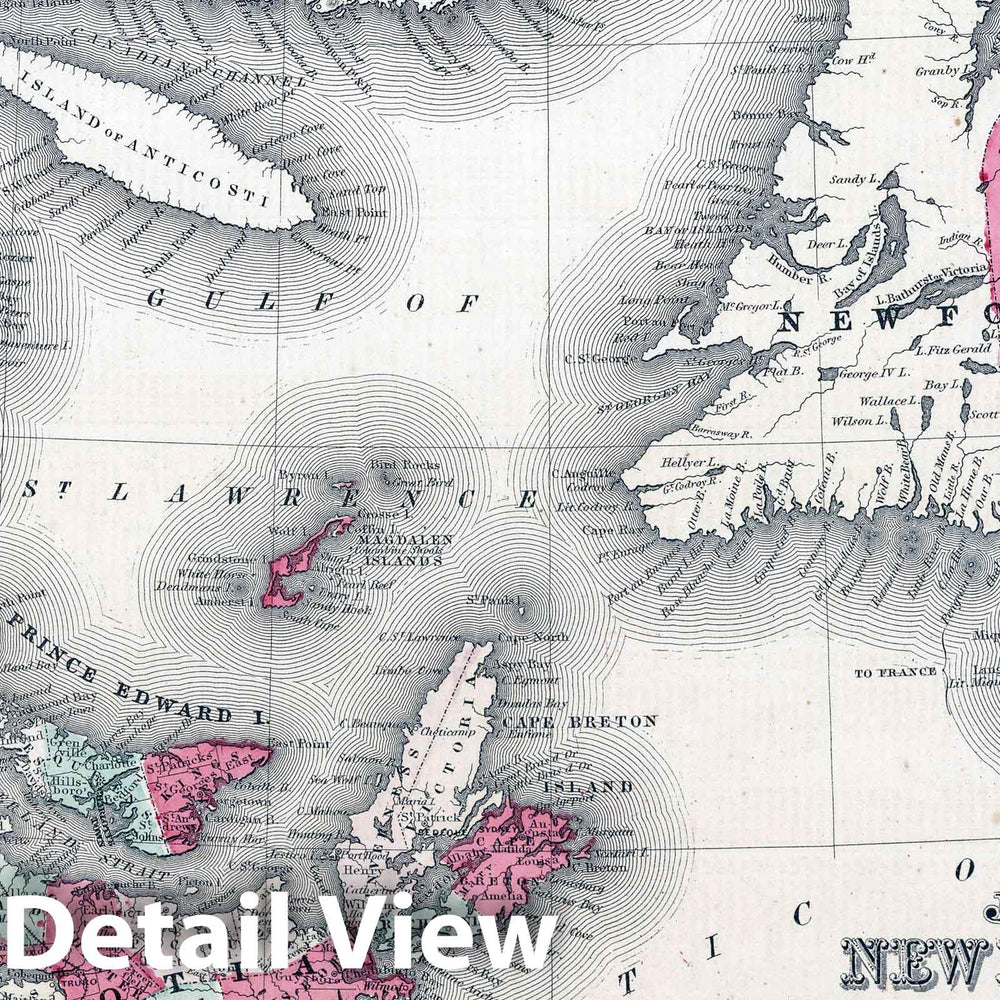 Historic Map : 1864 New Brunswick, Nova Scotia, Newfoundland. and Prince Edward Island - Vintage Wall Art