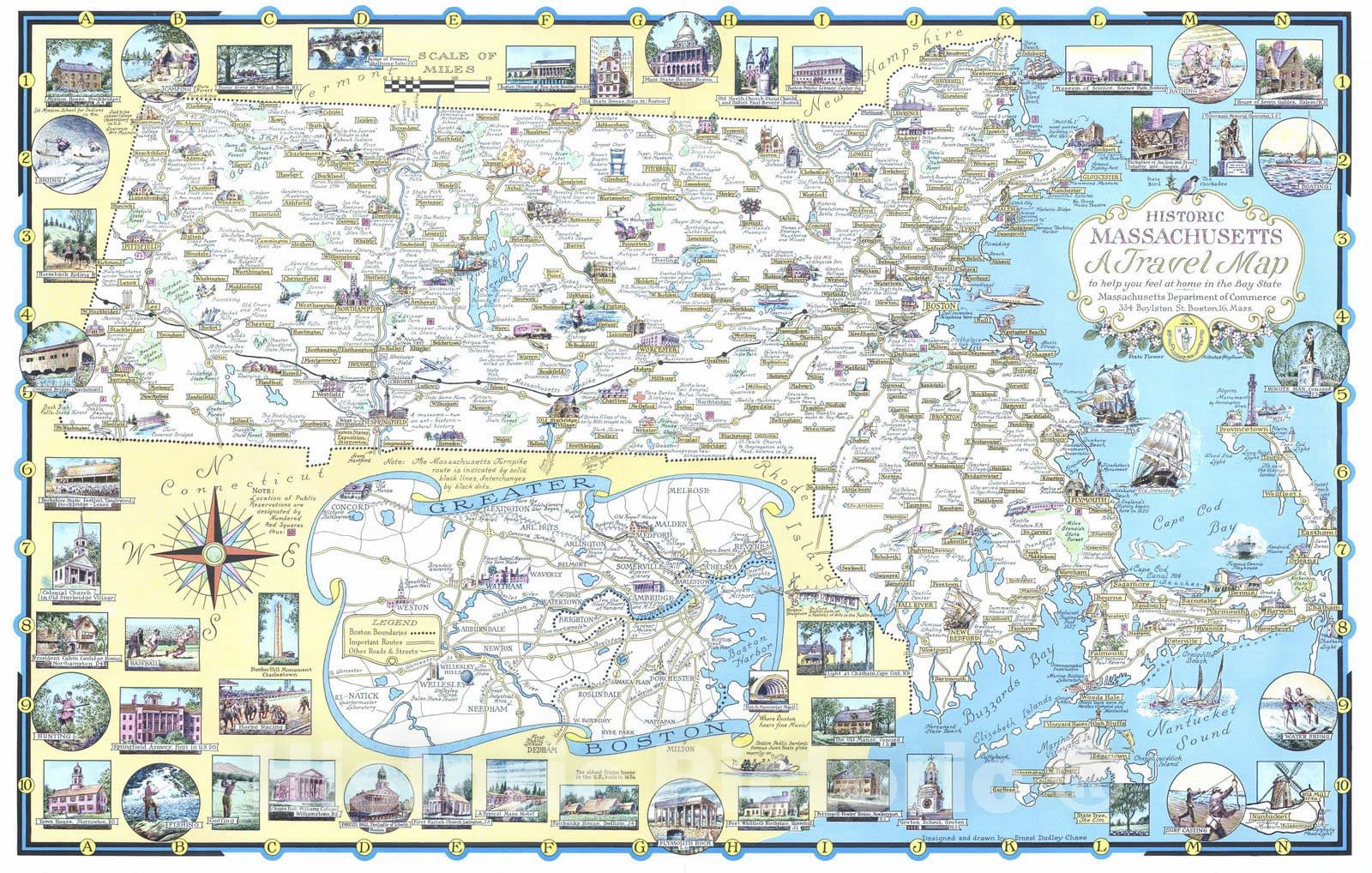 Historic Map : 1957 Historic Massachusetts : a travel map to help you feel at home in the Bay State - Vintage Wall Art