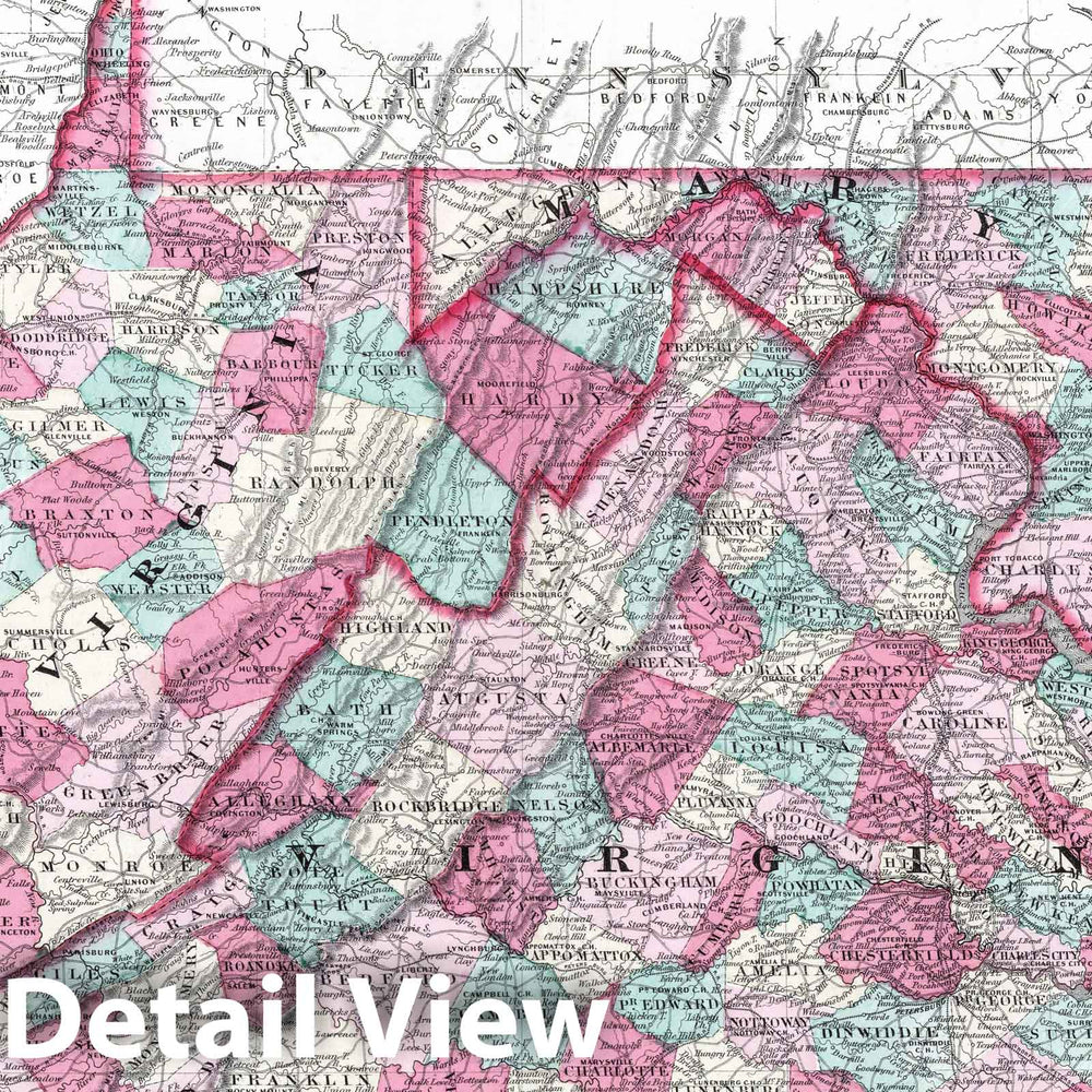 Historic Map : 1864 Virginia, Delaware, Maryland, and West Virginia. - Vintage Wall Art