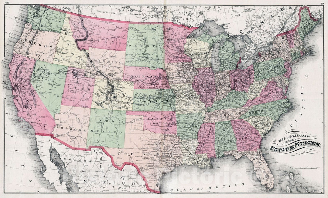 Historic Wall Map : 1877 Railroad Map of the United States. - Vintage Wall Art
