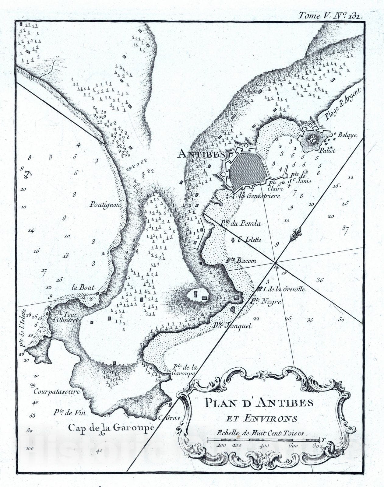Historic Map : France , Antibes France, Provence 1764 Plan d'Antibes et environs. , Vintage Wall Art
