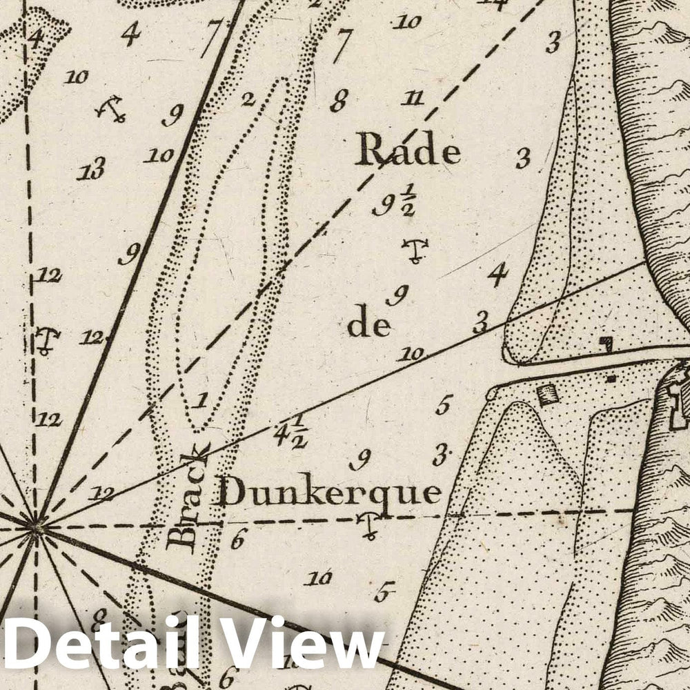 Historic Map : France , Dunkirk France, 1764 Carte de la rade de Dunkerque et ses bancs. , Vintage Wall Art