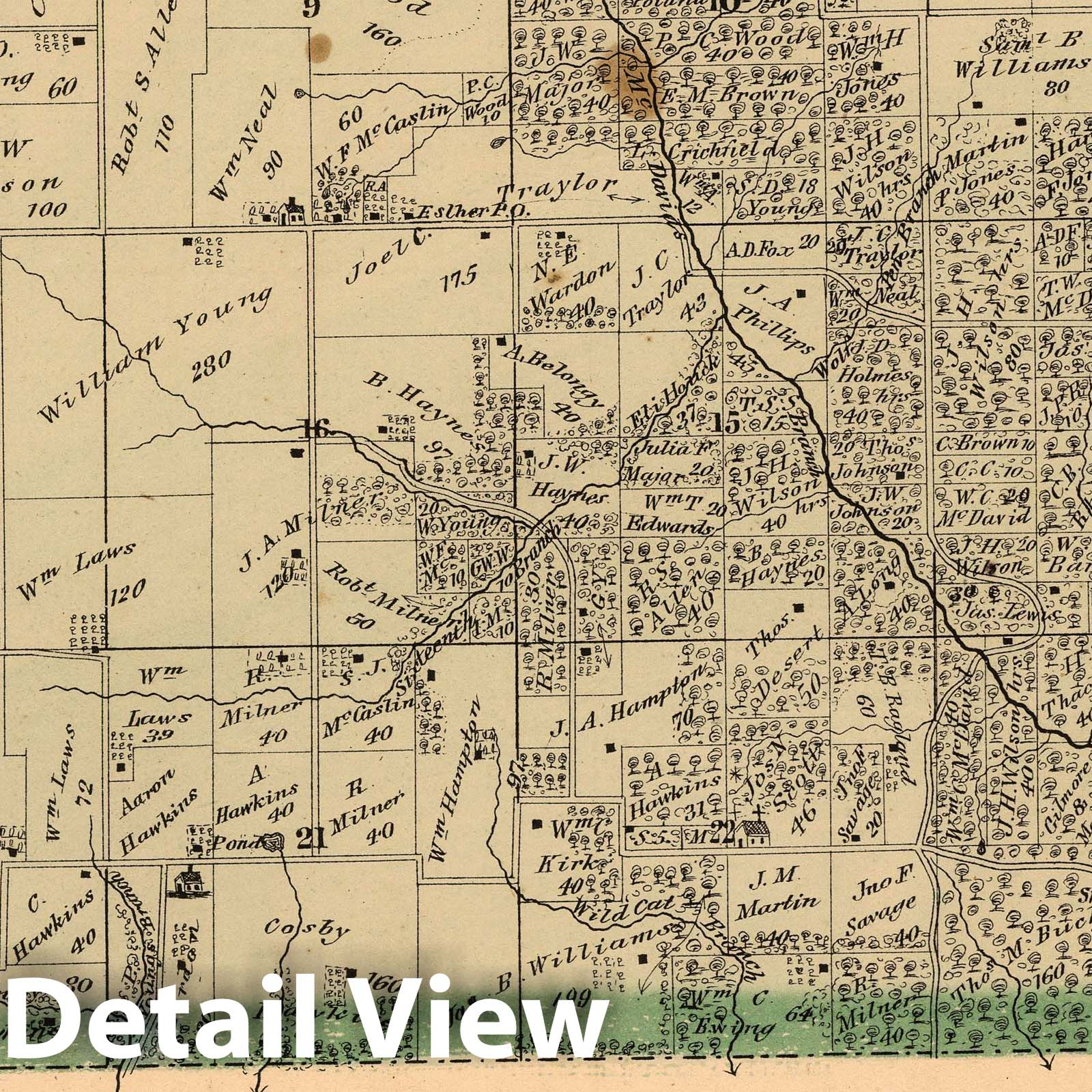 Historic Map : 1874 East Fork Township, Montgomery County, Illinois. View: School House and Lutheran Church at Wares Grove. - Vintage Wall Art