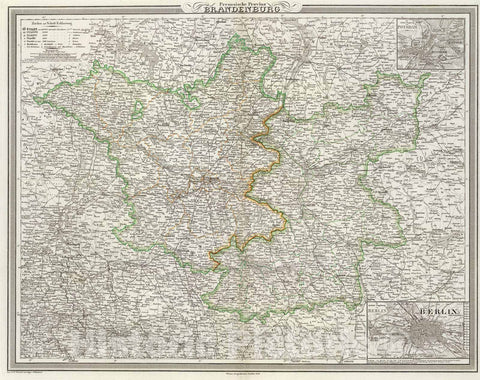 Historic Map : Germany, Berlin Region , Germany 1856 Brandenburg. , Vintage Wall Art