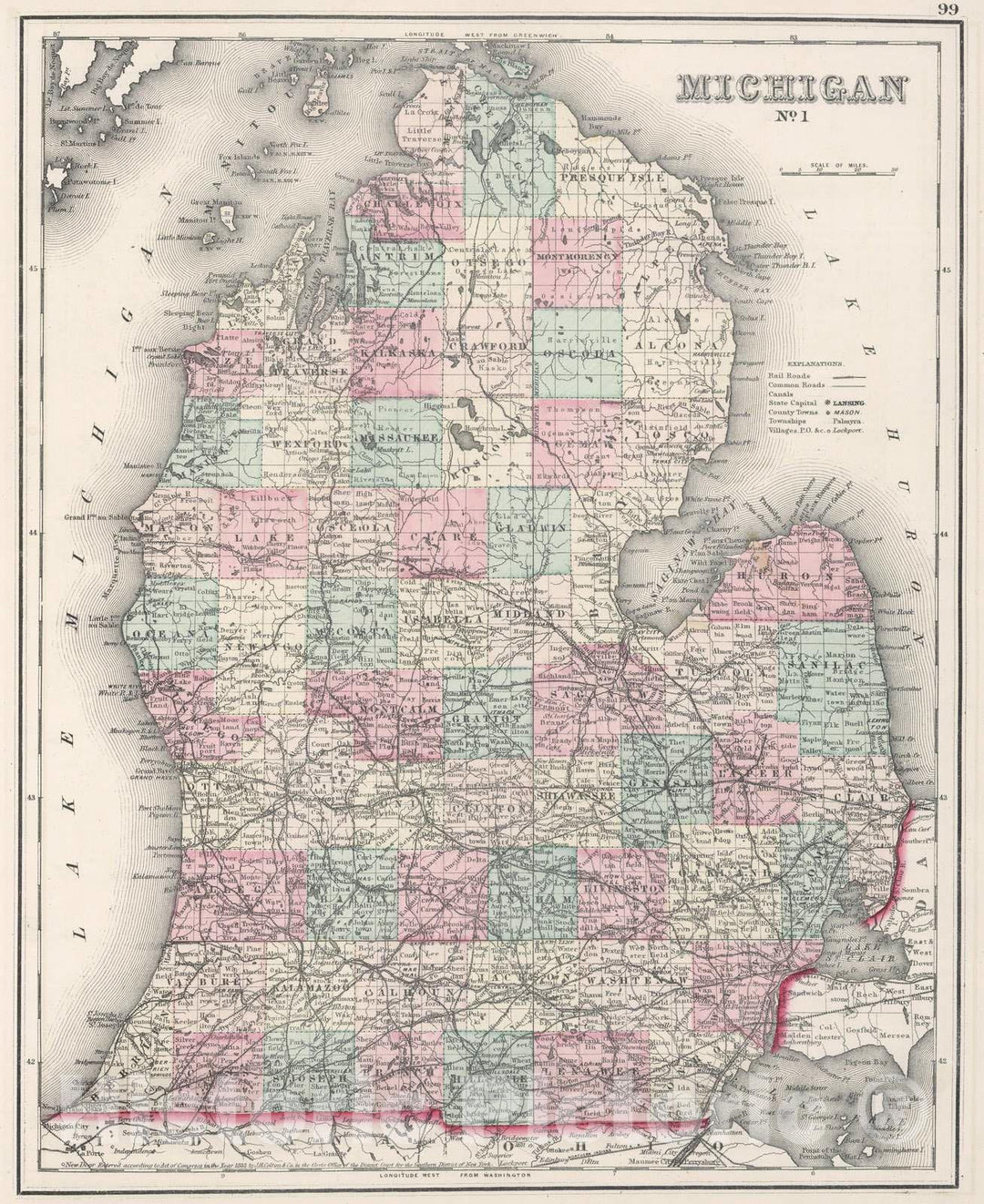 Historic Map : 1878 Southern Michigan. - Vintage Wall Art
