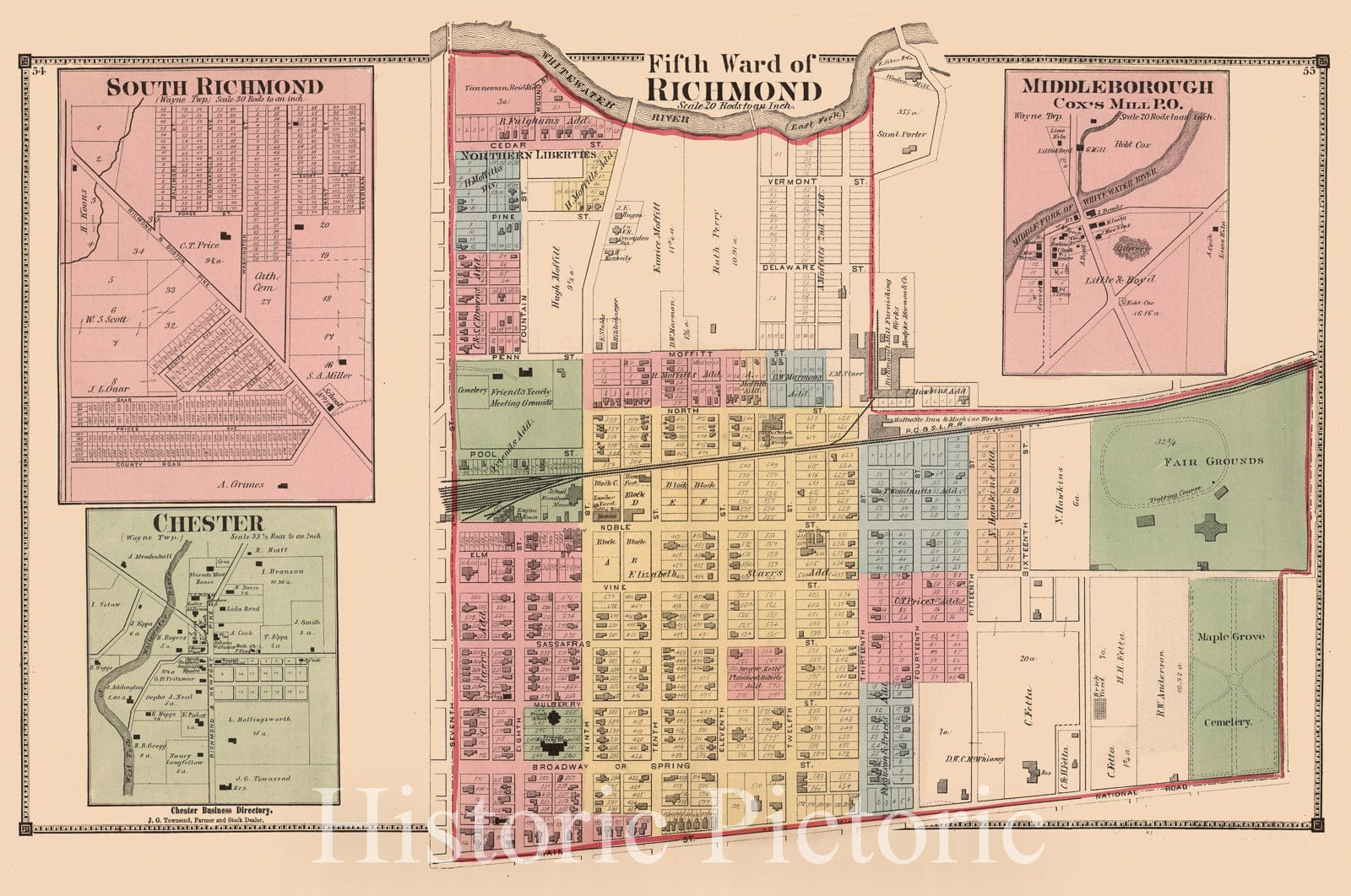 Historic Map : 1874 Fifth Ward of Richmond, Wayne County, Indiana. Sou ...