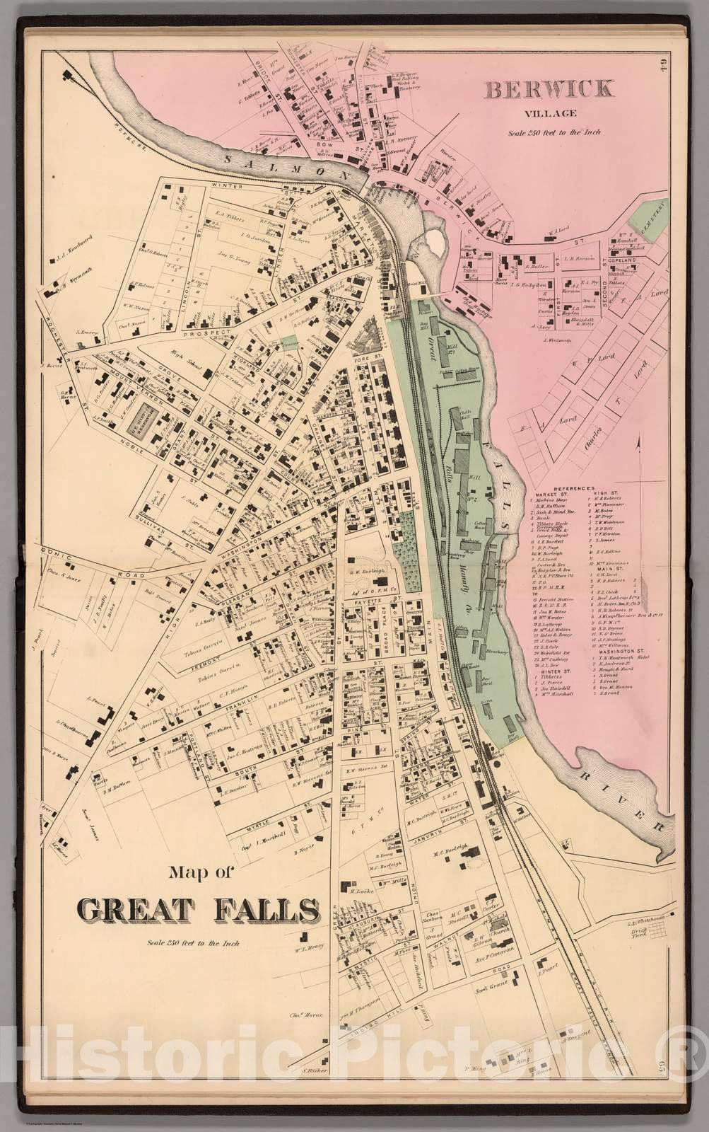 Historic Map : 1871 Great Falls (Somersworth), New Hampshire. - Vintage Wall Art