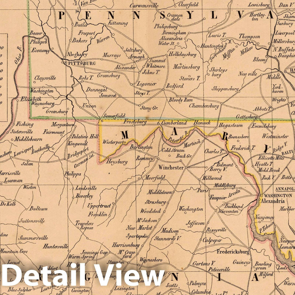 Historic Map : National Atlas - 1851 Pennsylvania, New Jersey, Delaware, Maryland en Virginia. - Vintage Wall Art