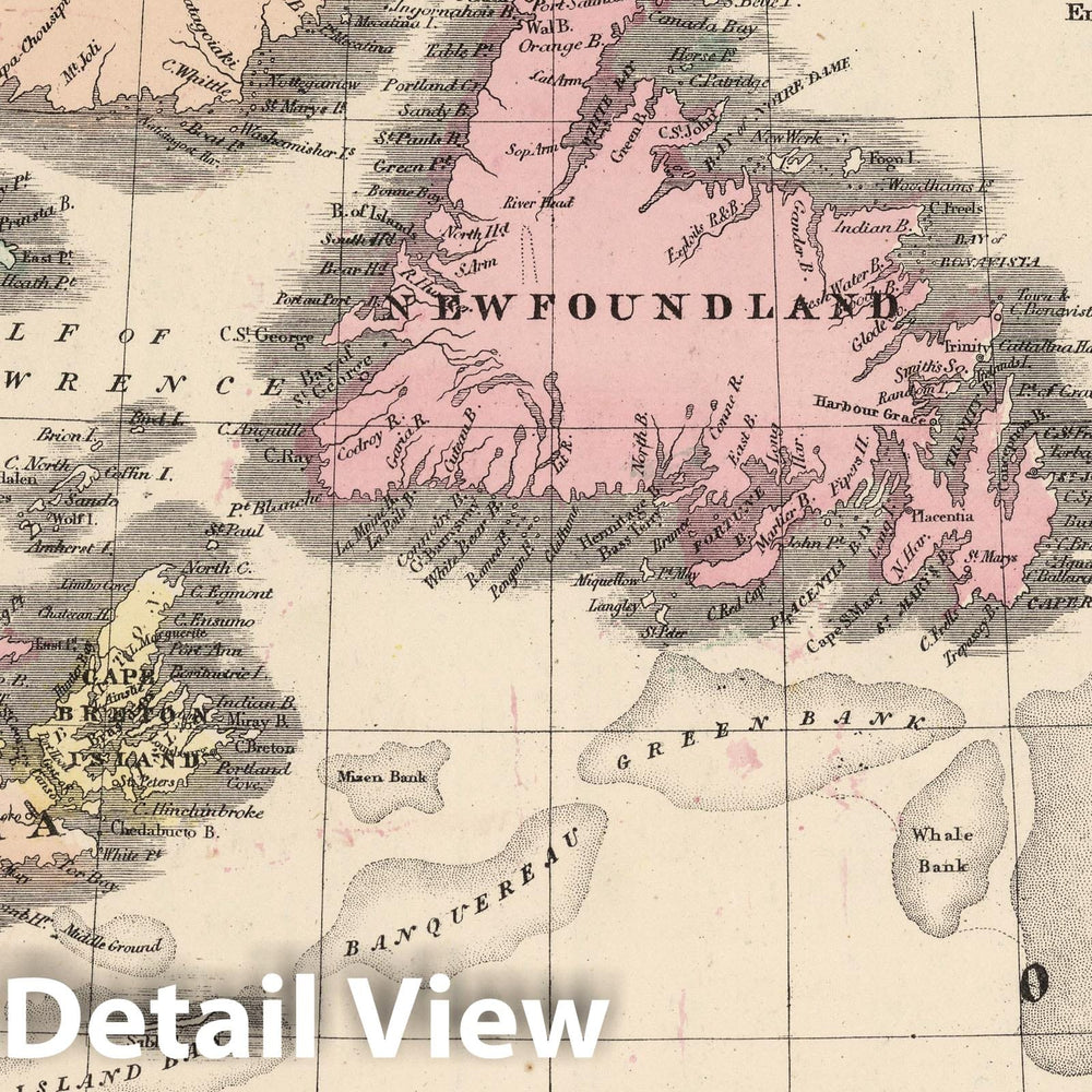 Historic Map : 1865 Newfoundland, Nova Scotia, New Brunswick, Cape Breton and Prince Edward Islands. - Vintage Wall Art